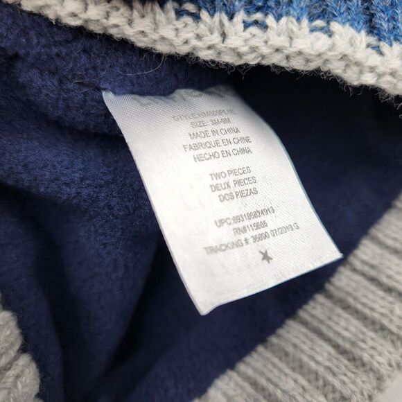 Little Me Infant Blue Stripe Cable Knit Bear Beanie Hat/Mittens Set Size 12-24M - Picture 3 of 4